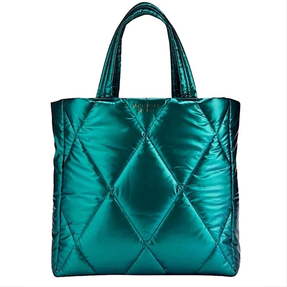 Victoria's Secret Quilted Puffer Carry All Tote | Teal | ‘22 Holiday Edition